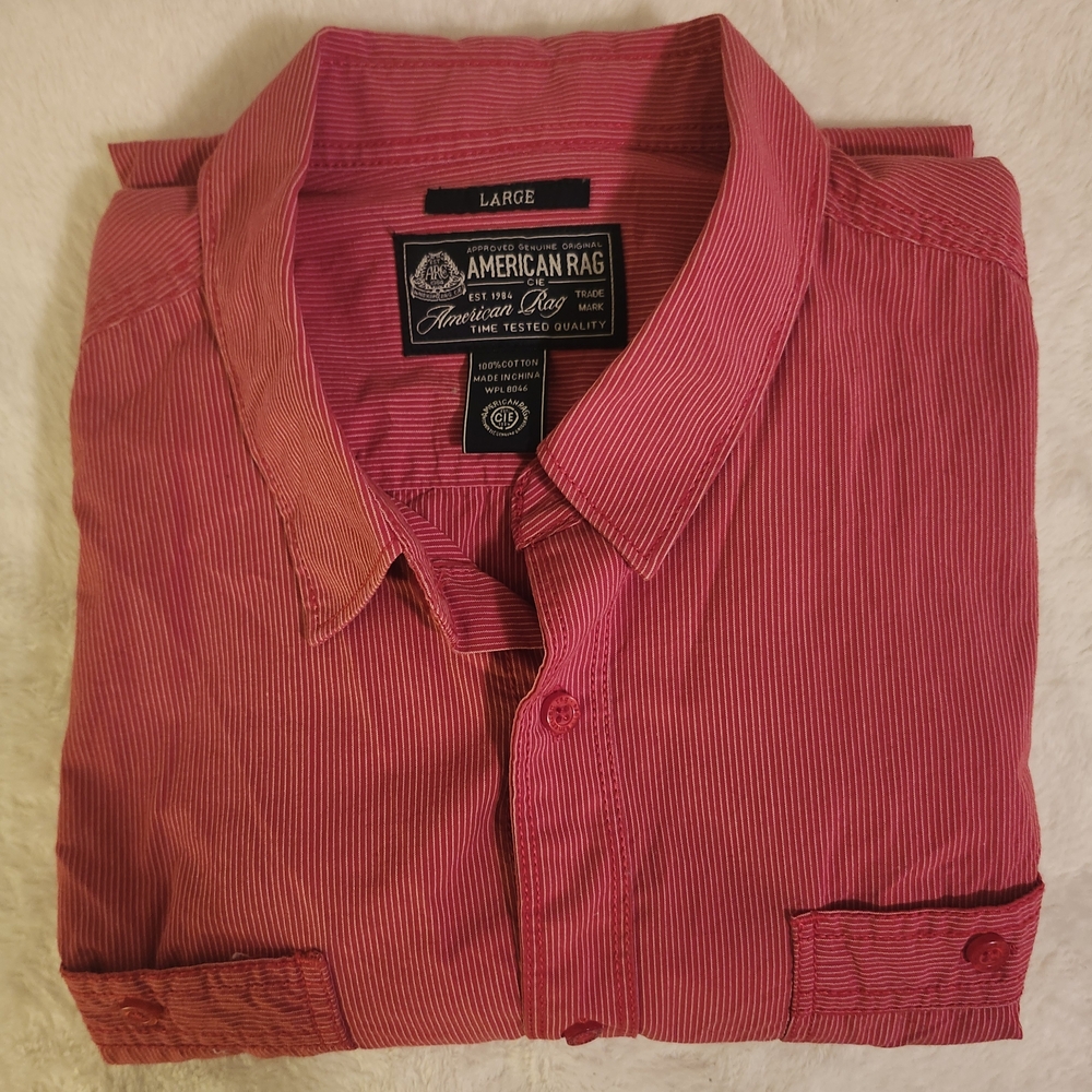 American Rag Men's Red Striped Casual Shirt